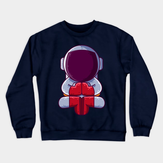 Cute Astronaut Meditation Cartoon Crewneck Sweatshirt by Ardhsells